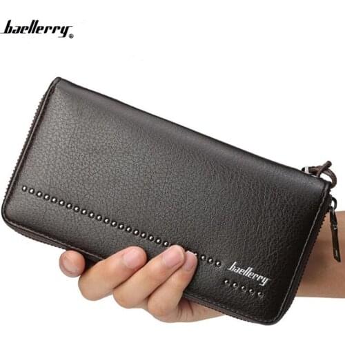 Baellerry Men Wallet Long Zipper Big capacity Men Leather Wallet with Coin Pocket High Quality Male clutch Purse cartera hombre