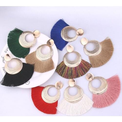Statement big fan long dangle drop earring women bohemian tassel fringe earrings black red blue Lady Female fashion jewelry