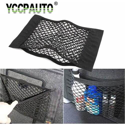 YCCPAUTO 1Pcs Multi-Size Car Trunk Net Seat Back Elastic String Magic Sticker Mesh Storage Luggage Bag Pocket Auto Organizer