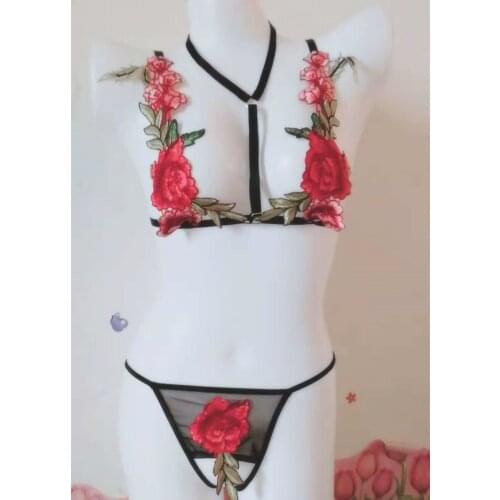 Sexy lingerie Hot Erotische Dessous Sets Sexy Lace Floral Hohl Bh + Strap Offene G-String Versuchung Sexy Spitzen-bh Exotic Sets