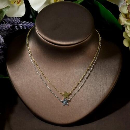 HIBRIDE New Fashion Five Star Shape Double Layer Chain Necklace Pendants Women Accessories Female Jewelry Dress Party Gifts P53