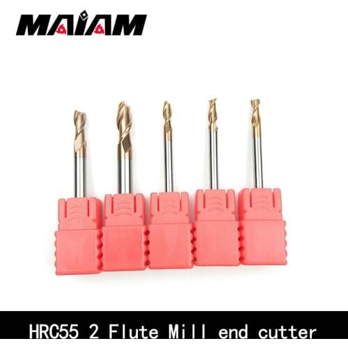 HRC55 2 Flute tungsten steel end mill cutter 1-20mm 50l 75l 100l end mill carbide for er collet cnc lathe tool holder machine bt