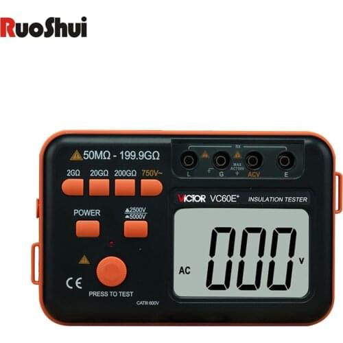 RuoShui(Victor)60E+ insulation tester measure max. 200G Ohm 5000V telurometr High Percision New digital Megger Resistance Meters
