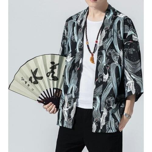 2021 Original Men Japan Style Kimono Cardigan Shirt Coat Traditional Loose Printing Fashion Casual Thin Jacket Summer Outerwear