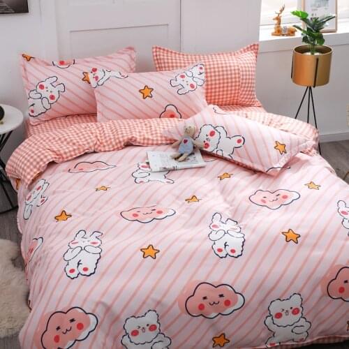 Stripe Bedding Set，Cartoon white rabbit cloud patternDuvet Cover With Pillowcase 200x230,Child Quilt Cover,King Blanket Cover
