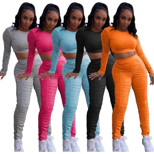 Echoine Women Sexy Stacked Suit Crop Tops Pencil Ruched Pants Two Piece Set Sweatsuit Matching Set Fitness fall clothes Outfits