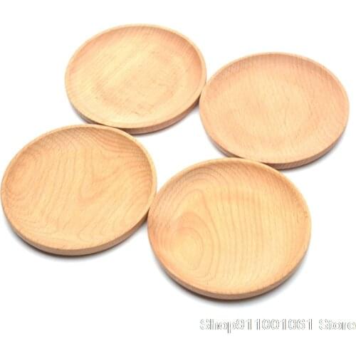 Round Wooden Plates Wood Plate Set Fruit Snack Serving Plate Cake Dishes Food Tray Wooden Utensils Tableware