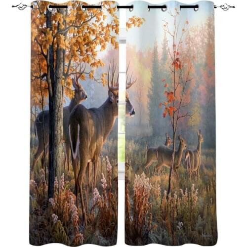 Forest Animal Deer Birch Maple Grass Modern Luxury Curtains Living Room Bathroom Kitchen Curtains Household Products