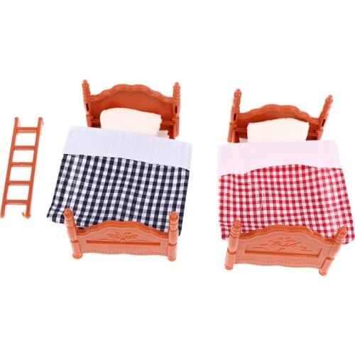 1 Set Mini Double Bed Bunk Beds Furniture Scene Toy Doll House Decor Simulation Toy Doll House Mini Villa Bedroom Children Toys