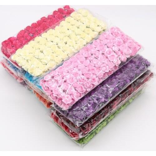 144pcs 1.5cm Mini Artificial Mini Paper Rose Bouquet DIY Wreath Scrapbook Wedding Ornament Artificial Rose Artificial Flower
