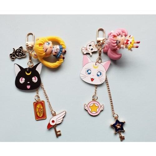 Cartoon Sailor Moon Keychain Anime Creative Pretty Soldier Figures Model Dolls Bag Pendant Cute Cat Car Key Chain Girls Gifts