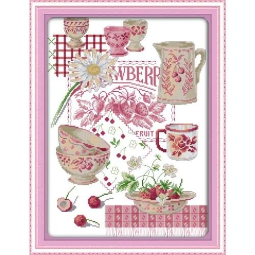 Color Fruit Tableware Counted Cross Stitch Set Aida 14CT 11CT Chinese Style Cross Stitch Kit DIY DIY Embroidery Home Decoration