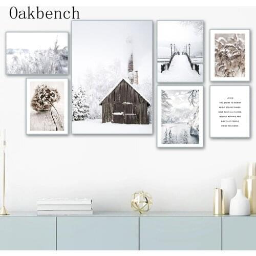 Winter Scenery Poster Reed Canvas Painting Mountain Lake Art Print Nature Landscape Posters Nordic Wall Pictures Home Decoration