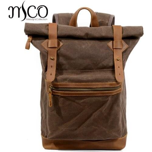 Luxury Canvas Leather Man Backpacks Waterproof Traveling Daypacks Vintage Students Rucksacks Retro Women Bagpack