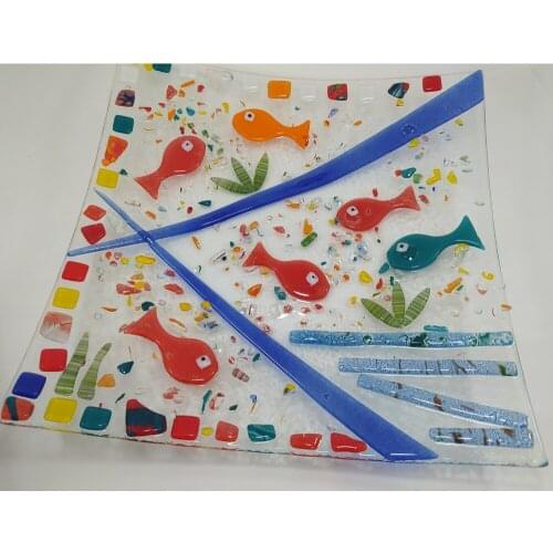 Serving Plate Fused Glass Seaworld 22cm Turkish Handmade Special Design Kitchenware Made in Turkey