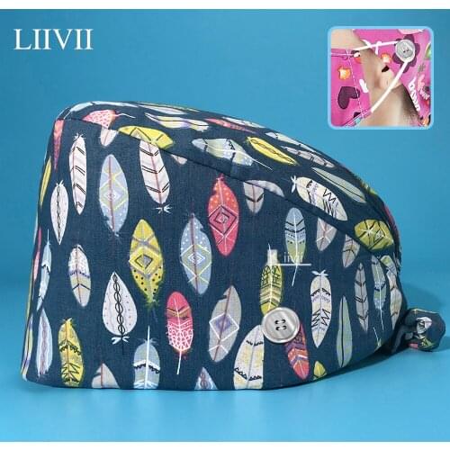 Cartoon Printed Hat Adjustable Scrub Hat Dental Hospital Working Cap Pet Clinic Nursing Scrub Cap with Button Nurse Accessories