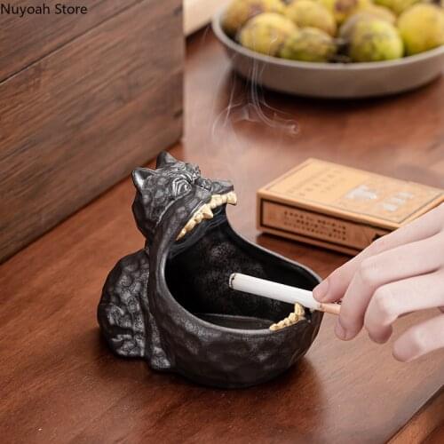 Cute Cartoon Creative Ashtray Ceramic Household Living Room Trend Anti-fly Ash Storage Box Decoration Coffee Table Decoration