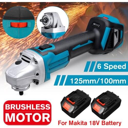 6 Speed 125mm/100mm Brushless Cordless Electric Angle Grinder Rechargeable 2 Batteries Grinding Machine for Makita 18V Battery