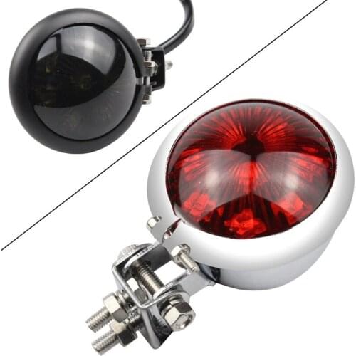 Black Motorcycle LED Bates Style Taillights Tail Brake Light Smoke Lens Rear Stop Lamp for Harley Vintage Custom Scrambler Racer