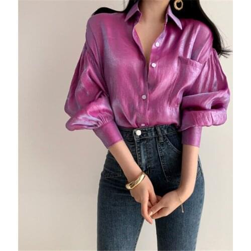 Bella philosophy 2020 spring Reflective Loose Vintage Fashion Solid Thin Tops Retro Free Elegant Women Casual Shirts 3 Colors