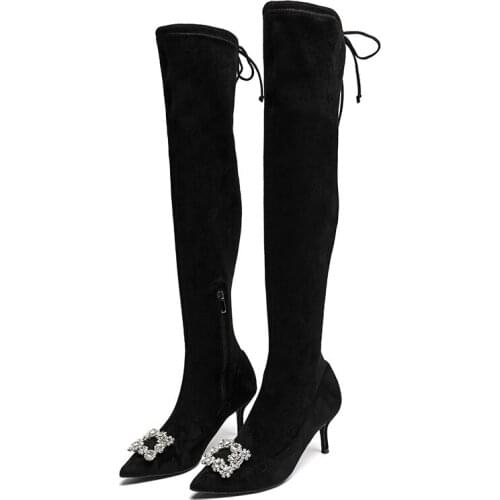 Sock Boots Women Over Knee Botas Metal Decoration Ladies Shoes Crystal Bottine Femme Sexy Fashion Zipper Zapatos Mujer