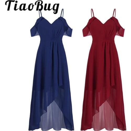 Women Ladies Elegant Faux Wrap High Low Chiffon Bridesmaid Dress Wedding Party Prom Gowns Formal Occasion Summer Maxi Dresses