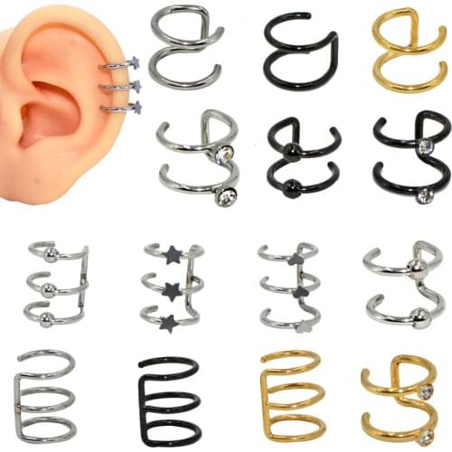 1PCS Stainless Steel Clip On Wrap Earring Tragus Ear Cuff Clip nose ring Fake Piercing Body Jewelry Dilataciones Falsas