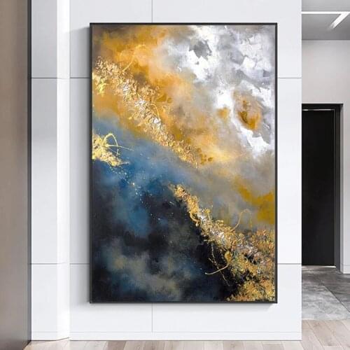 100% Hand Painted Oil Painting Abstract Yellow White Painting On Canvas With Gold Foils Modern Wall Art For Home Decoration