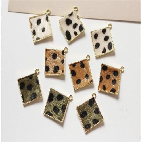 30pcs/lot Leopard print fabric core decoration geometry irregular square shape alloy floating locket charms diy jewelry making