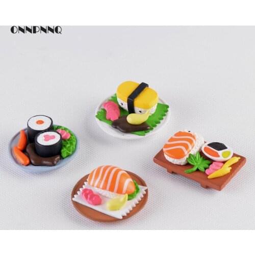 4pcs/set Creative Delicious Sushi Miniature Food Cute Ornaments Miniature Doll Food Jewelry Diy Craft Accessories Home Decor