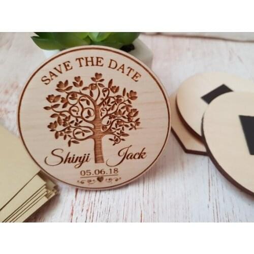 Love Tree Wooden Save the Date Rustic Save the Date magnets With cards and Envelope