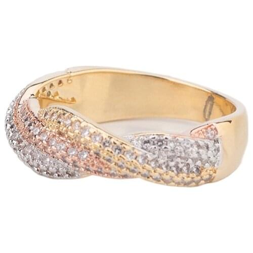 Hot Sale Three Colors Three Lines Full Shining Rhinestone CZ Women Rings