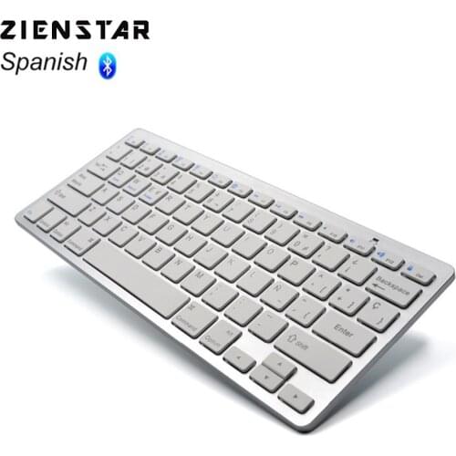 Zienstar Spanish Language Ultra Slim Wireless Keyboard Bluetooth 3.0 for Ipad/Iphone/Macbook/PC computer/Android tablet