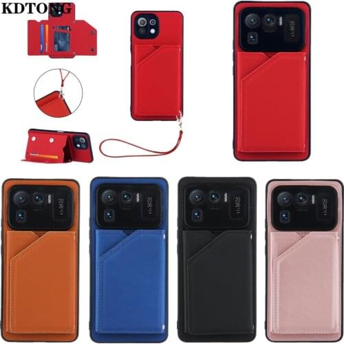 Leather Phone Case for Xiaomi Mi 11 Ultra Pro Lite 10S 10T 5G TPU Shockproof Card Slot Package Lanyard Protection Back Cover