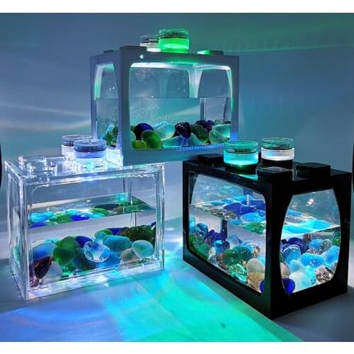 Creative LED Lights Small Fish Tank Small Desktop Fighting Fish Tank Mini Tropical Fish Aquarium Acrylic Fish Tank Turtle Tank