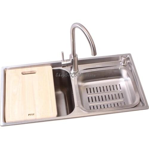 Sink Double Trough Package Kitchen 304 Stainless Steel Sink Brushed Water Bucket Thickened Integrated Vegetable Sink