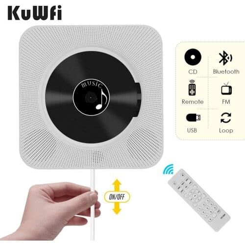 KuWFi Wall Mount CD Player Portable Loudspeaker Home Bluetooth Audio Boombox Stereo Music Player FM Radio with Remote Control