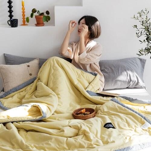 Air-Condition Quilt Summer Comforter Quilt Washed Polyester Fabric Microfiber Stitching Print Twin Queen for bed blue quilt