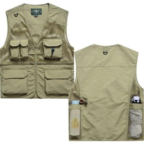 Summer Fishing Mens Vest Tactical Breathable Hiking Coat Photographer Tool Multi Pocket Mesh Jackets Work Sleeveless Waistcoat