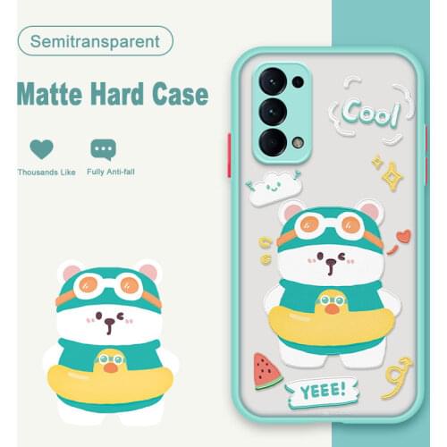ASINA Matte Transparent Case For OPPO Reno 2 3 4 5 Pro Cute Cartoon Hard PC Cover Bumper For Realme X7 Find X3 Lite Monster Capa