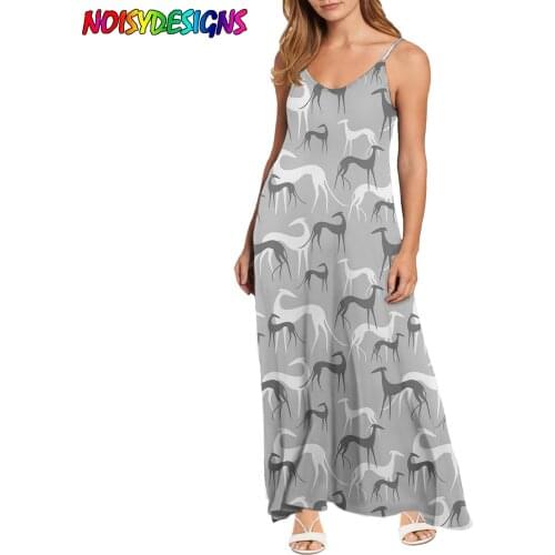 NOISYDESIGNS Greyhound Dog Printing Fashion Sexy V-Neck Long Dresses Loose Womens Clothing Grey Spaghetti Strap Dresses Mujer
