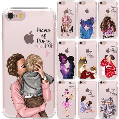 Fashion Black Brown Hair Baby Mom Girl Queen King Soft TPU Cover Case For iPhone 7 8 Plus 11 12 Pro X XS MAX XR 5S SE 6S 6 Plus