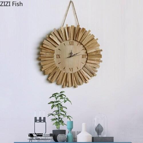 Natural Wooden Clock Wall Digital Clock Silent Sweep Needle Hang Watch Timepiece Wall Decorations Living Room Wall Ornament