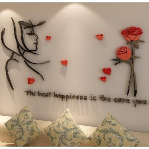 New arrival Rose girl Acrylic 3D crystal wall stickers Living room Bedroom Simple modern wall decoration
