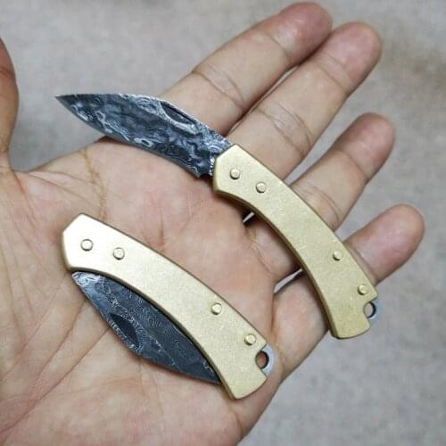 New style The Brass Handle Pure manual Damascus knife Pattern steel folding knife outdoor tools self-defense knife