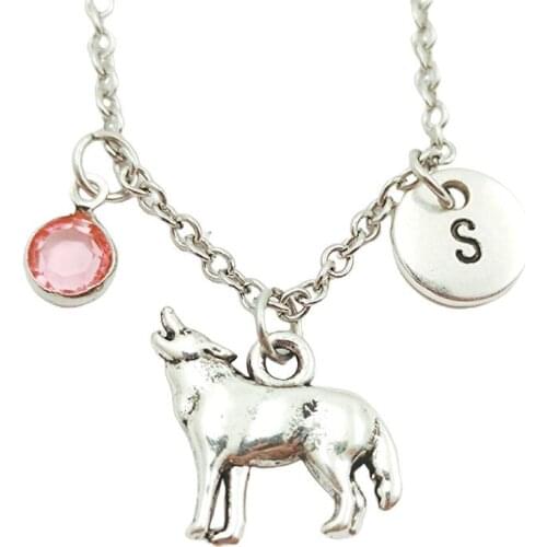 New Wolf Creative Initial Letter Monogram Birthstone Necklace Fashion Jewelry Women Christmas Gifts Accessories Pendants