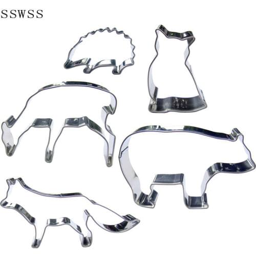Five Cherish Animals Hedgehog,Owl,Wolf,Deer,Polar Bear Cookie Cutters Baking Molds,Cake Decorating Fondant Tools,Direct Selling