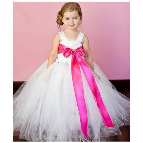 Solid White Princess Flower Girl Dresses with Bow Girl Tutu Dress For Wedding Birthday Evening Pro Party Holiday
