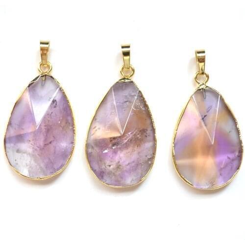 Nature water drop shape amethysts pendants with gold plating , purple agates pendant