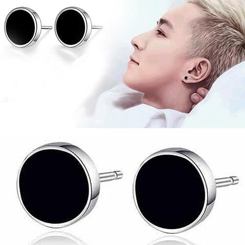 Hot Mens Womens 925 Black Vinyl Earrings Ear Studs Jewelry 6KAB 7FCW BEFR